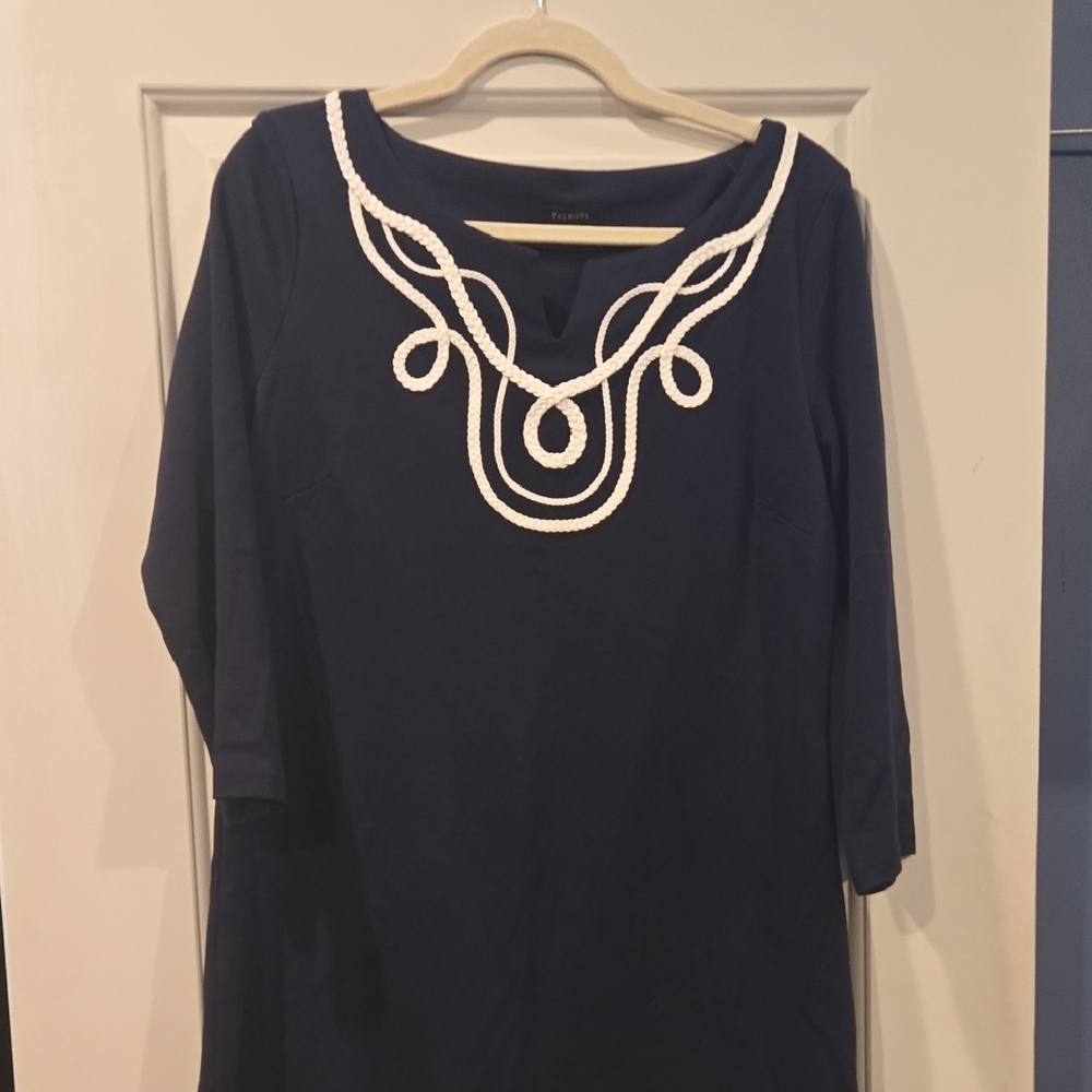 Talbots Navy Blouse with White Detailing